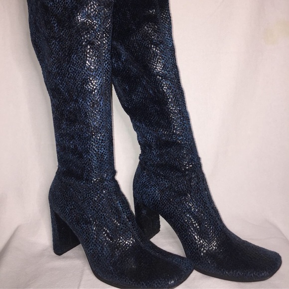 MAINFRAME Shoes - Y2K knee high faux snake skin high heel boots